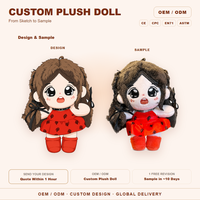 Poupée en peluche en coton personnalisée, imprimé rose, robe rouge, nœud noir, collectionnable, vente en gros