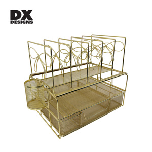 DX progetta in maglia metallica oro <span class=keywords><strong>scrivania</strong></span> Organizer Multi-funzionale porta documenti con cassetto e portapenne - Product Image 2