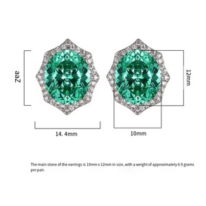 High Quality Eco-friendly Copper White Gold Plated Oval Cut 10*12MM Imitation Colored Gemstone Jewelry Zircon <b>Stud</b> <b>Earrings</b> - Product Image 6