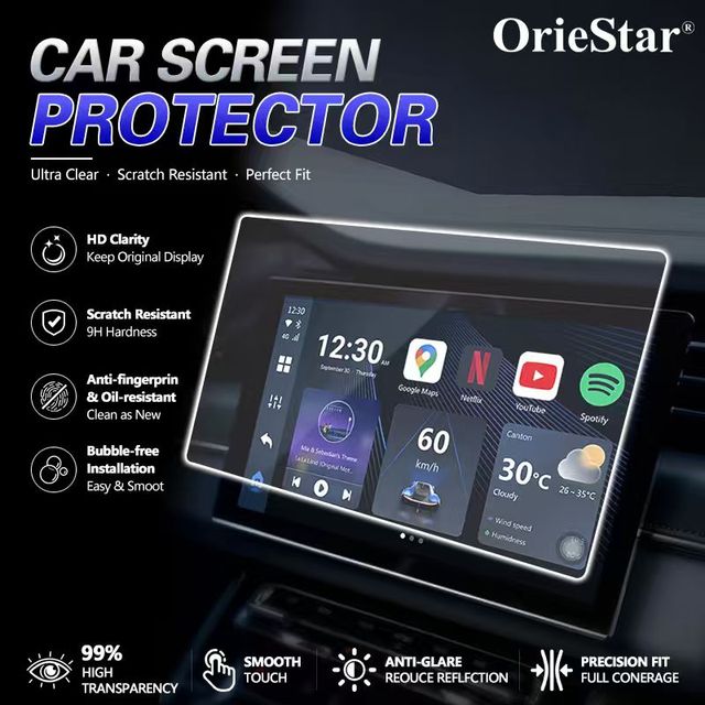 Automotive Navigation Display Tempered Glass 9H Screen Protector Anti Oil Full Coverage Precision Fit