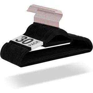 Hochleistungs-drehbarer schwarzer Haken für Kleidung Samtfilz Rutsch feste Kleiderbügel Ultra Slim & Platzsparend