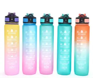 1l 32 Oz Rietje Zeeffilter Gym Fitness Sport Bpa Gratis Tritan Motiverende Waterfles Met Tijdmarkering