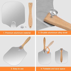 <span class=keywords><strong>Pala</strong></span> de <span class=keywords><strong>pizza</strong></span> de aluminio resistente a altas temperaturas con mango de madera plegable giratorio desmontable <span class=keywords><strong>para</strong></span> hornear <span class=keywords><strong>pizza</strong></span> y pan caseros - Product Image 2