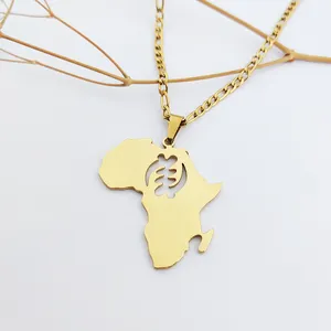 Emas laminasi 18K Afrika Terbaru dengan kalung Gye Adinkra berongga baja tahan karat minimalis kalung Nyame Afrika perhiasan