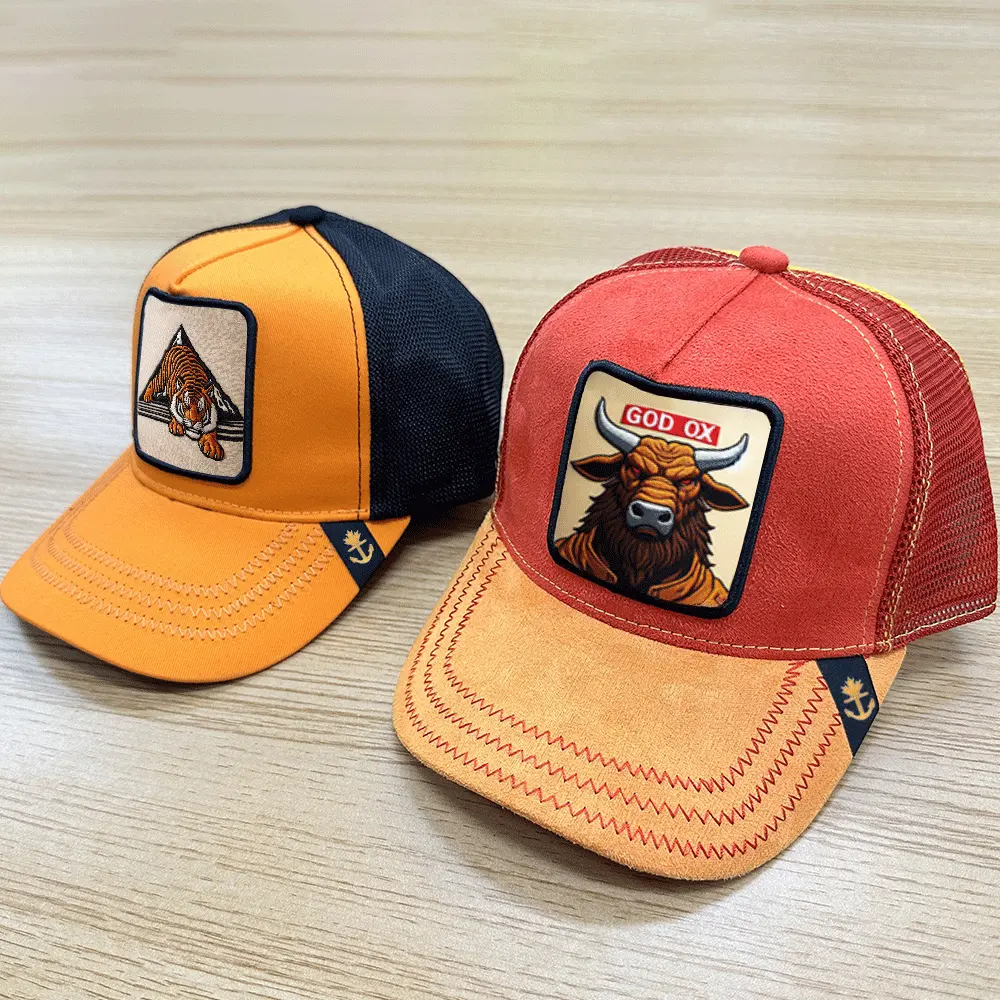 Özel moda Logo toplu tasarım hayvan düz Gorras horoz kapaklar nakış beyzbol şapkası 5 Panel kamyon şoförü örgü şapka kap