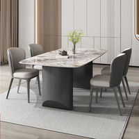 Table à manger moderne de luxe léger en ardoise, design rectangulaire à pieds larges, multifonctionnelle, combinaison 6 chaises, mobilier de maison et de salon