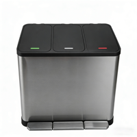 Poubelle rectangulaire en acier inoxydable trois-en-un pour salle de bain et cuisine, poubelle de rangement à pédale pour espaces compacts