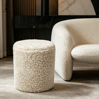 Pouf rond moderne en polaire Teddy, repose-pieds cylindrique pour salon