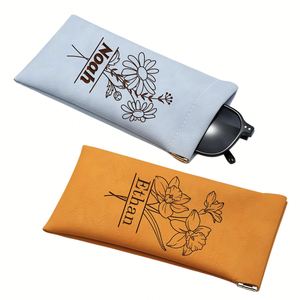 Soft Leather Glasses Pouch, Custom Engraved Name Sunglass Case, Travel <b>Eyeglass</b> Protector, Wedding Favor Party Gift - Product Image 1