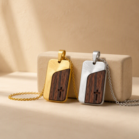 Collier pendentif de luxe en acier inoxydable 316L CNC avec incrustation de bois naturel, plaqué or 18 carats sous vide, bijoux géométriques minimalistes pour hommes, personnalisable