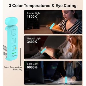 Gritin <b>Reading</b> <b>Light</b> Clip Rechargeable Led Book <b>Light</b> 3 Color Temperatures 5 Level Dimmable <b>For</b> <b>Bed</b> <b>Reading</b> - Product Image 4