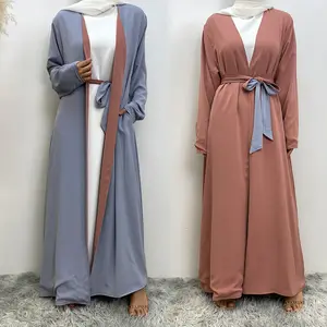 Nida doppio lato aperto Abaya islamico donna abito musulmano in 5 colori turbante di lana per adulti stile aperto per donna