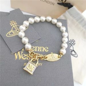 Western Queen Mother Vivienne New Zircon <b>Copper</b> Alloy Solid Lock Pearl <b>Bracelet</b> Women Fashion Chain Link Jewelry - Product Image 3