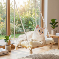 Hamac suspendu pour chat en bois massif avec corde en coton, étagère de fenêtre suspendue pour chat, coussin lavable pour intérieur, vente en gros OEM