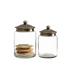 Luxury Clear <b>Glass</b> Storage <b>Jar</b> With Silver Lid Gold Metal Accent <b>Decorative</b> Home <b>Decor</b> Premium <b>Decorative</b> <b>Glass</b> Canister - Product Image 1