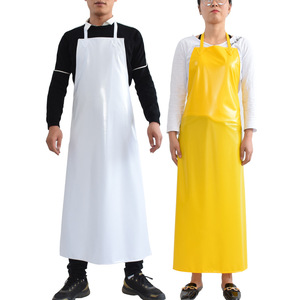PVC Waterproof <b>Apron</b> White Yellow Solid Color Oil Proof Acid Alkali Resistant Kitchen <b>Work</b> Wear Cooking Cleaning Supplies - Product Image 1