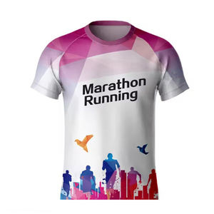 T-shirt de marathon pour homme 100% polyester, séchage rapide, décontracté, course à pied, col rond, manches courtes, coupe classique, tissu tricoté sublimé, sportif - Product Image 1