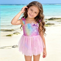 Maillot de bain une pièce princesse pour filles, maillot de bain de plage style jupe très élastique, robe de bain sirène avec écailles irisées chatoyantes