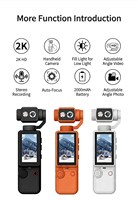 Cámara de Video Portátil de Bolsillo 2K HD con Lente Giratoria de 180°, Luz de Relleno y Enfoque Automático para Exteriores