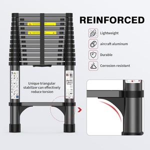 Escalera telescópica de aluminio de alta resistencia de 12.5 pies, capacidad de 330 lb, peldaños antideslizantes, acceso seguro al ático, renovación del techo del hogar - Product Image 2
