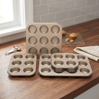 Ensemble de moules à muffins antiadhésifs 6 et 12 tasses, plateau à cupcakes en acier au carbone à fond plat, ustensiles de cuisson pour la cuisine et la pâtisserie