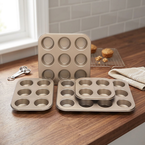 6&12 Cups Nonstick Muffin Pan <b>Set</b>, Carbon Steel Flat Bottom Cupcake Tray, <b>Bakeware</b> for Kitchen Baking & Pastry Tools - Product Image 5