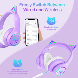 ESON Casque sans fil dynamique supra-auriculaire à oreilles <span class=keywords><strong>de</strong></span> <span class=keywords><strong>chat</strong></span> pour enfants, avec contrôle du volume réglable et design pliable – Meilleures ventes - Product Image 2