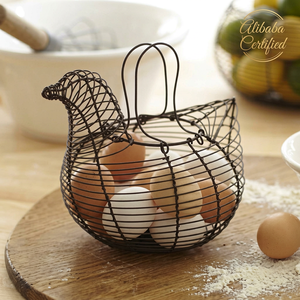 Chicken Shape Metal <b>Egg</b> <b>Basket</b> Storage Holder Rustic Kitchen Decor Iron Wire Mesh Design Standing Type Food Container - Product Image 1