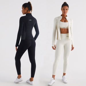 Ensemble de sport trois pièces pour femme Lu, taille haute, respirant, couleur nude, motif uni, pour la salle de sport, la course à pied en plein air, le yoga - Product Image 3