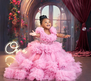 Abiti di Lusso con Perle per Feste di Compleanno per Bambine, Personalizzati con Volant, Abiti da Damigella per Matrimoni e Servizi Fotografici - Product Image 4