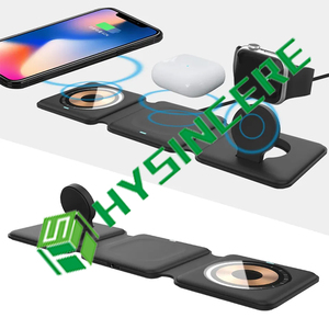 Chargeur sans fil universel 3-en-1 pliable en bambou magnétique pour Apple pour <span class=keywords><strong>iPhone</strong></span> pour téléphones Android AirPods - Product Image 4