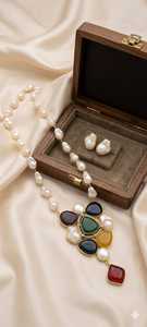 สร้อยคอไข่มุกบาร็อคสำหรับผู้หญิง Arcadia Pearls ประดับอัญมณีหลากสีทรงเรขาคณิต ชุบทอง สไตล์วินเทจ เหมาะสำหรับงานปาร์ตี้ - Product Image 2