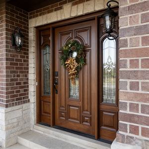 Porte coulissante décorative en bois massif de luxe pour l'extérieur, design double porte en bois - Product Image 2