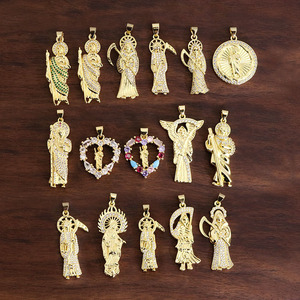 CZ8469 18k Gold Plated CZ Saint Jude <strong>San</strong> <strong>Judas</strong> Tadeo Pendant, Diamond Pave Our Lady of the Holy Death Santa Muerte Pendants - Product Image 5