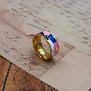 European American Style <b>Titanium</b> Steel <b>Ring</b> Geometric Enamel Colorful Women's Jewelry Gift - Product Image 1