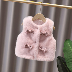 Chaleco Acolchado Cálido y Peludo para Bebé Niña, Lindo Diseño a Cuadros con Lazo, Ropa Exterior para Niños, Estilo Cómodo - Product Image 6