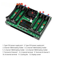 Probador de Baterías con Pantalla LCD, Analizador Universal de Baterías, Cargador para Baterías 18650, Probador de Resistencia Interna de 4 Canales