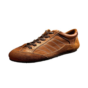 Chaussures décontractées pour hommes en cuir véritable couleur café, à talon plat, à lacets, pour usage quotidien, type mocassins - Product Image 1