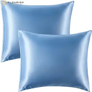 Cama de cetim fronha, capa para cabelo e pele queen-airy blue fronha 2 pacote 20x30 polegadas-conjunto de travesseiros de cetim