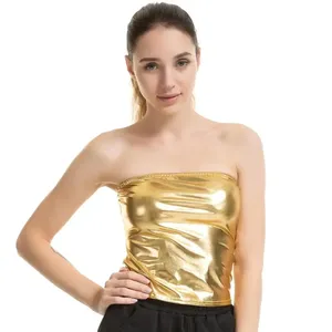 Haut bandeau métallique extensible sans bretelles pour femme, crop top brillant à épaules dénudées, idéal pour les raves, festivals, clubs et la danse - Product Image 5