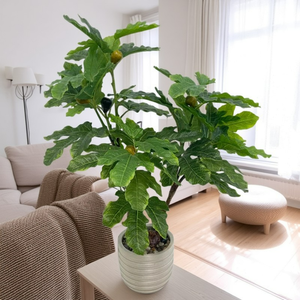 شجرة تين صناعية معتمدة بالأشعة فوق البنفسجية مخصصة للديكور الداخلي والخارجي للمنزل والمكتب مع سلة من حبل القطن - Product Image 5