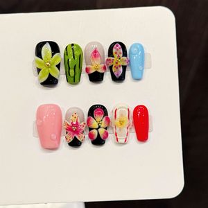 <span class=keywords><strong>Uñas</strong></span> Acrílicas Artificiales TSZS Fashion Forward con Flores <span class=keywords><strong>Esculpidas</strong></span> en 3D, Bloques de Color Pintados a Mano, <span class=keywords><strong>Uñas</strong></span> Postizas <span class=keywords><strong>Cortas</strong></span> y Reutilizables - Product Image 1