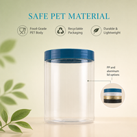 Pot en plastique PET à large ouverture de 100g-600g, conteneur pour crème, beurre, poudre, suppléments, cosmétiques, aliments, OEM personnalisé