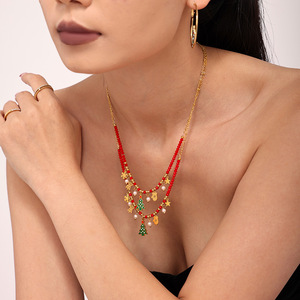 CAIOOCHE esmalte Navidad circón collar pequeño árbol geométrico nevado collar de lujo buena suerte collar de acero inoxidable - Product Image 2