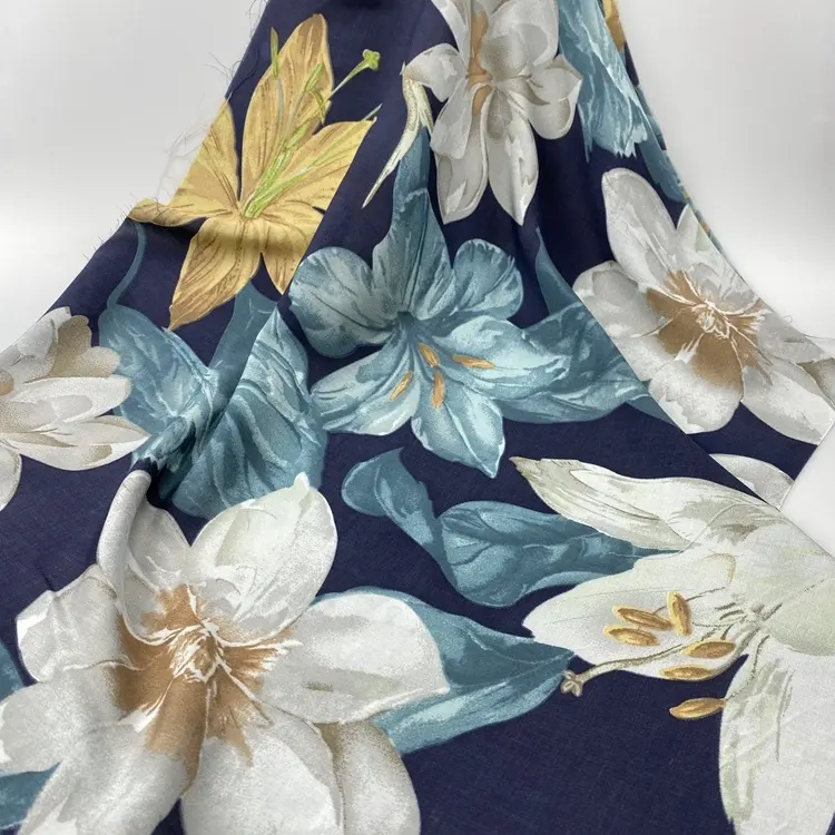 Comfortable super soft large floral print plain woven rayon poplin fabric for women dresses