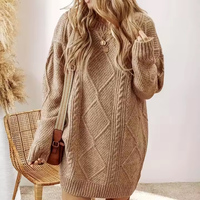 Robe pull tricotée pour femme, style rétro, texture chamois, coupe ample et décontractée, nouvelle collection hiver, effet amincissant, motif cerf Sika, très populaire