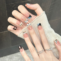 Faux ongles français extra courts à presser, motif léopard K98, peinture artisanale 3D florale, pour femmes