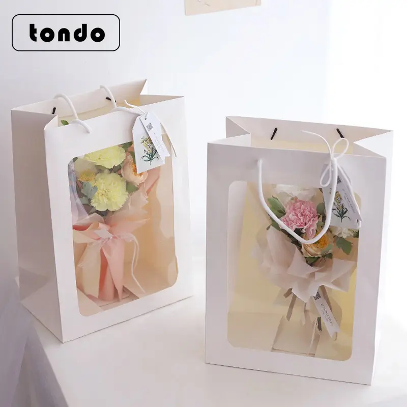 INS Shopping Paper Bags With Clear Window For Gift Toy Cloth Accessories Packing
