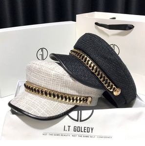 หมวกแก๊ปแบบสแนปแบ็คสำหรับผู้หญิง ผ้าฝ้ายลินินระบายอากาศดี ตกแต่งด้วยโซ่  ใช้ได้ทุกฤดู สไตล์แฟชั่นเกาหลี - Product Image 6