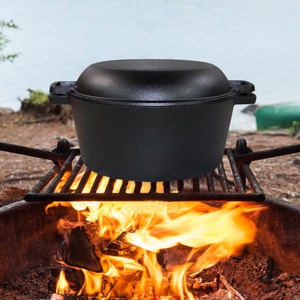 Marmite polyvalente <span class=keywords><strong>en</strong></span> <span class=keywords><strong>fonte</strong></span> pré-assaisonnée 2-<span class=keywords><strong>en</strong></span>-1, ustensile de cuisine, <span class=keywords><strong>cocotte</strong></span> <span class=keywords><strong>en</strong></span> <span class=keywords><strong>fonte</strong></span> double hollandaise - Product Image 4